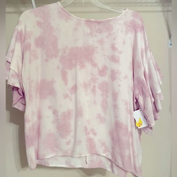 Style Envy Tops - Style Envy Women's Tie Dye Crop Top Flutter Sleeves Button Back Pink Sz L
